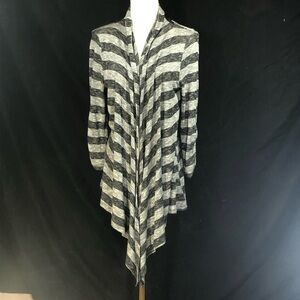 Striped Open-Front Women's Sweater Cardigan - Black & Gray Size Medium